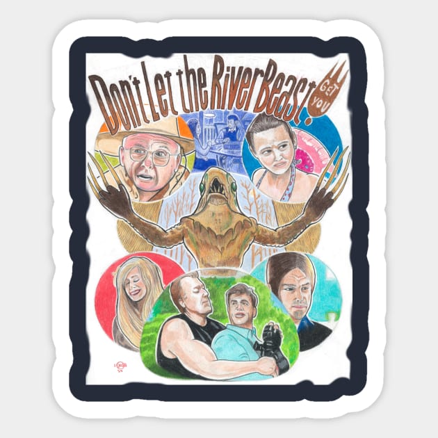 Don’t Let the River Beast Get You Sticker by Popoffthepage